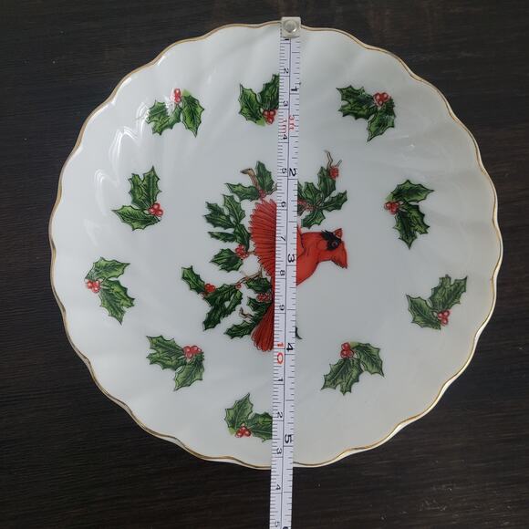 Lefton China Cardinal & Holly Scalloped Candy Dish Bowl 02966 Gold Rim Japan 5" - Picture 7 of 10